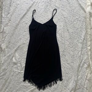 Vintage City Triangles Y2K Fairy Grunge Slip Dress Beaded Black Goth Formal Sz M